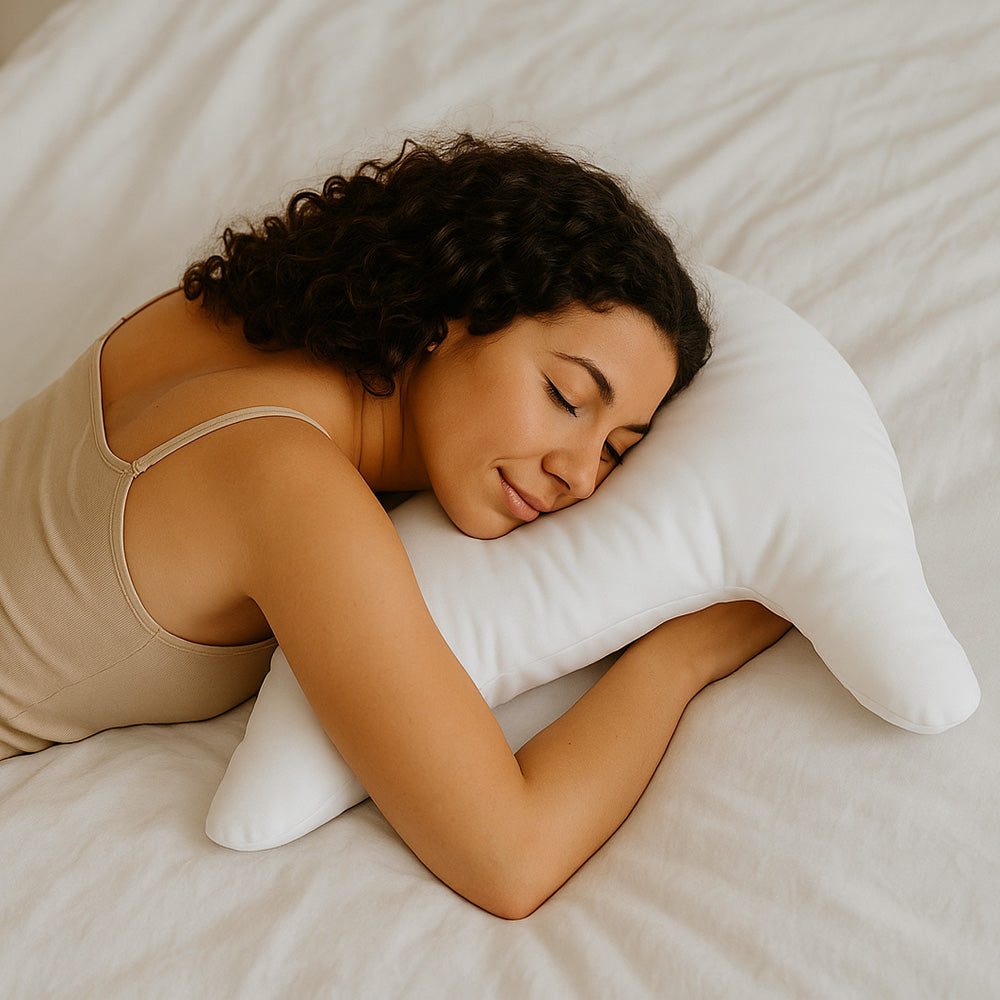 Wing shaped satin cotton sleeping pillow with Memory-Foam-Flakes