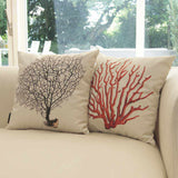 Coral Square Cushion - Red on Cream, 45 x 45 cm