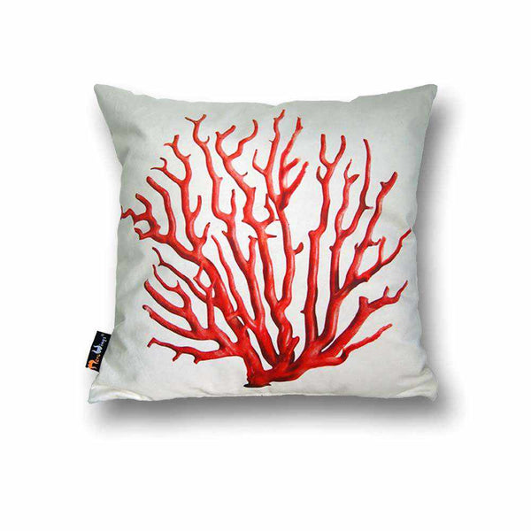 Coral Square Cushion Cover - Red on Cream, 45 x 45 cm