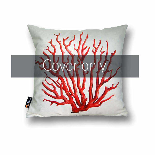 Coral Square Cushion Cover - Red on Cream, 45 x 45 cm