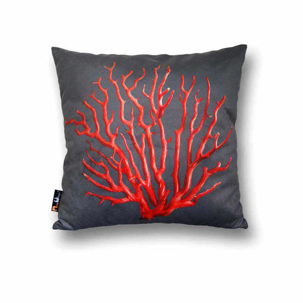 Coral Square Cushion - Red on Grey, 45 x 45 cm