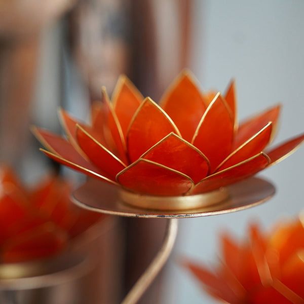 Lotusblüte Teelichthalter Bernstein Orange