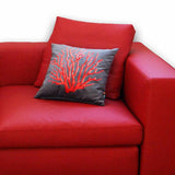 Coral Square Cushion - Red on Grey, 45 x 45 cm